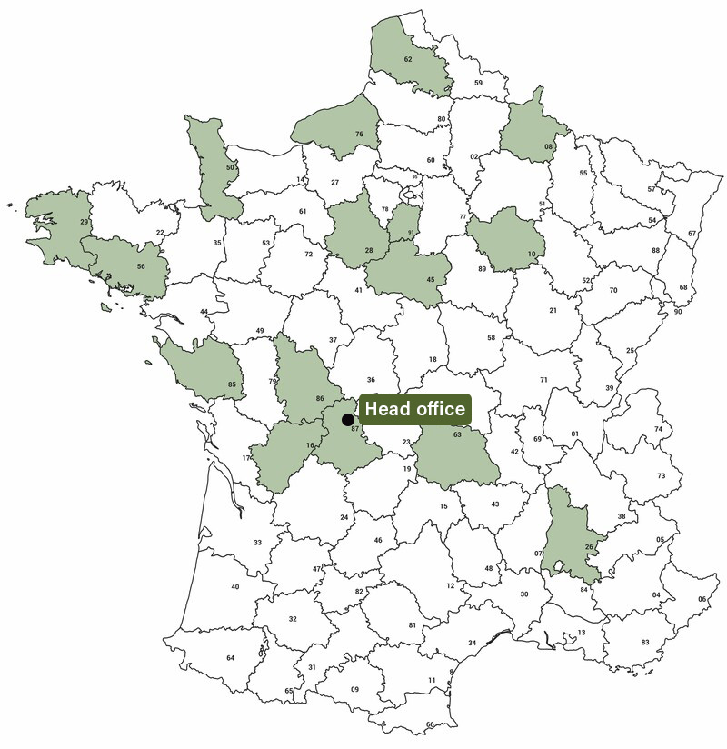 Carte de France du siège social de Sementis